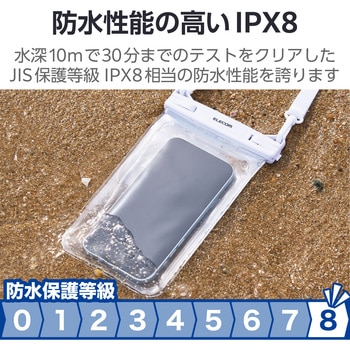 防水スマホケース 防水ポーチ IPX8 2ポケットタイプ 顔認証対応 (防水ケース×1 ショルダーストラップ×1) エレコム