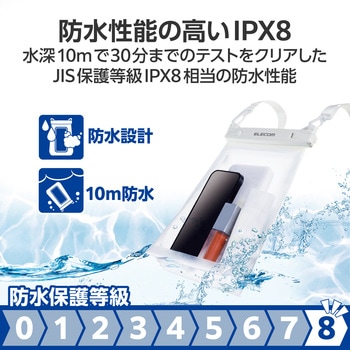 防水スマホケース 防水ポーチ IPX8 大容量 内ポケット付 顔認証対応 (ケース×1 ショルダーストラップ×1) エレコム