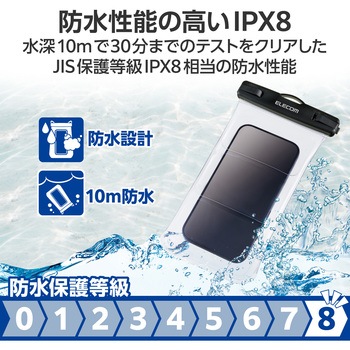 防水スマホケース 防水ポーチ IPX8 水中タッチ操作可能 顔認証対応 (ケース×1 ショルダーストラップ×1) エレコム