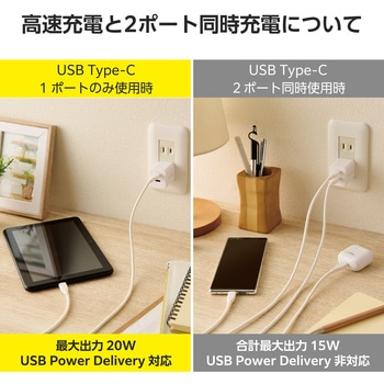 USB Type-C コンセント 充電器 PD 20W TypeC×2 2個セット 折りたたみプラグ 軽量 エレコム