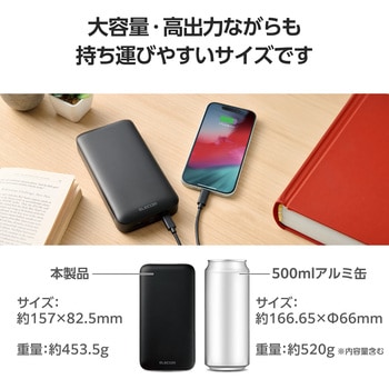 モバイルバッテリー 20000mAh 大容量 PD 65W 入出力(Type-C×1) 出力(Type-C×1 USB-A×1) エレコム