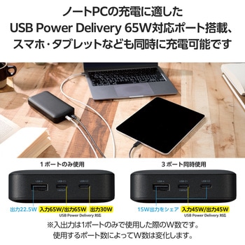 モバイルバッテリー 20000mAh 大容量 PD 65W 入出力(Type-C×1) 出力(Type-C×1 USB-A×1) エレコム