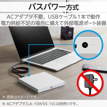 外付けDVDドライブ CD DVD 対応 USB 3.2 Gen1 ケーブル2本(Type-C+Type-A) 書込ソフト バスパワー 軽量 ロジテック