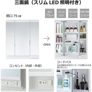 洗面化粧台KVシリーズ 片引き出しタイプ+3面鏡LED照明(寒冷地向け) ハウステック