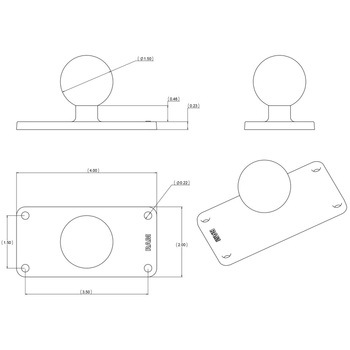 スクエアベース 4穴 P1.5x3.5inch 1.5インチボール - ラムマウント