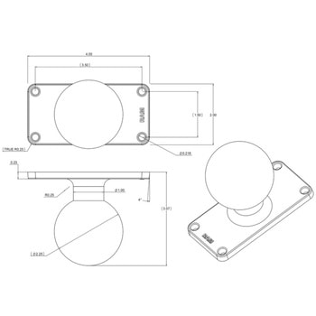 スクエアベース 4穴P1.5x3.5inch 2.25インチボール ラムマウント