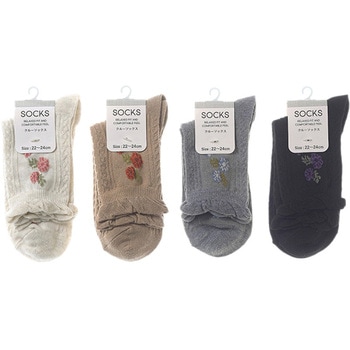 婦人 クルーソックス/フロート花柄 ゴートレイド