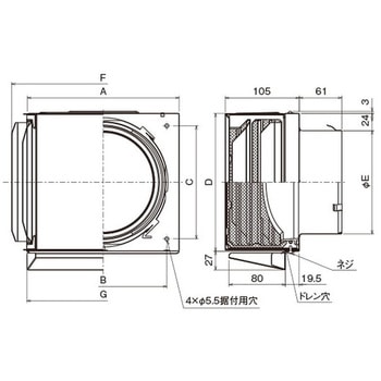 SUS製 角形耐外風フード 縦ギャラリ 網10M 左右開口・前方吹き・ドレン皿付タイプ - メルコエアテクノロジー(旧:メルコエアテック)