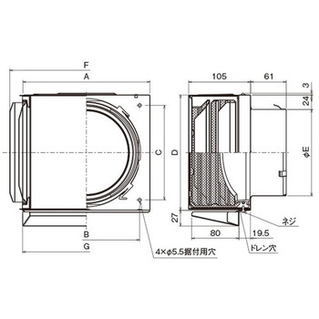 SUS製 角形耐外風フード 縦ギャラリ 網3M 左右開口・前方吹き・ドレン皿付タイプ メルコエアテクノロジー(旧:メルコエアテック)