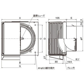SUS製 角形耐外風フード 縦ギャラリ FD120度 網3M 左右開口・ドレン皿付タイプ メルコエアテクノロジー(旧:メルコエアテック)