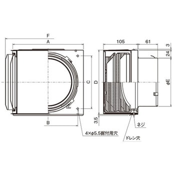 SUS製 角形耐外風フード 縦ギャラリ 網3M 左右開口・前方吹きタイプ メルコエアテクノロジー(旧:メルコエアテック)