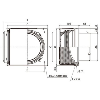 SUS製 角形耐外風フード 縦ギャラリ 網10M 左右開口・前方吹きタイプ メルコエアテクノロジー(旧:メルコエアテック)