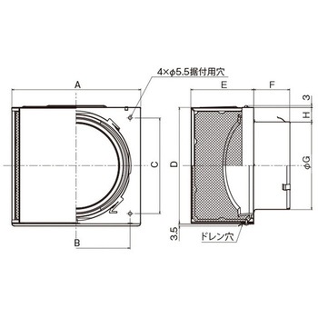 SUS製 角形耐外風フード 網10M 左右開口タイプ メルコエアテクノロジー(旧:メルコエアテック)