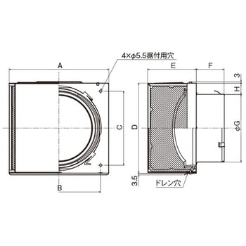 SUS製 角形耐外風フード 網5M 左右開口タイプ - メルコエアテクノロジー(旧:メルコエアテック)