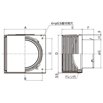 SUS製 角形耐外風フード 縦ギャラリ 網10M 左右開口タイプ - メルコエアテクノロジー(旧:メルコエアテック)