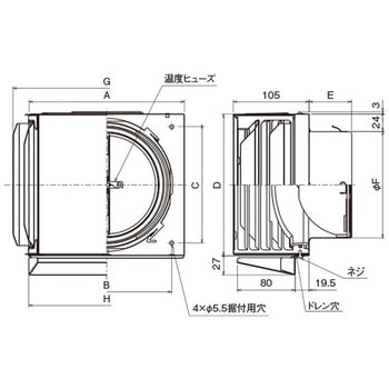 SUS製 角形耐外風フード 縦ギャラリ FD120度 左右開口・前方吹き・ドレン皿付タイプ・排気専用 メルコエアテクノロジー(旧:メルコエアテック)