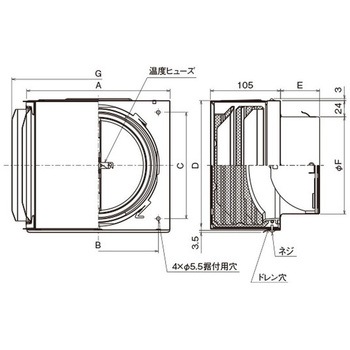 SUS製 角形耐外風フード 縦ギャラリ 網3M FD120度 左右開口・前方吹きタイプ メルコエアテクノロジー(旧:メルコエアテック)