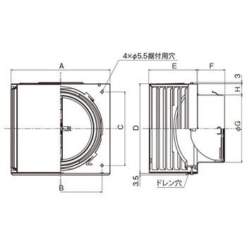 SUS製 角形耐外風フード 縦ギャラリ  FD120度 左右開口タイプ メルコエアテクノロジー(旧:メルコエアテック)