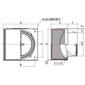 SUS製 角形耐外風フード 網5M FD120度 左右開口タイプ - メルコエアテクノロジー(旧:メルコエアテック)