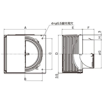 SUS製 角形耐外風フード 縦ギャラリ 網10M FD120度 左右開口タイプ - メルコエアテクノロジー(旧:メルコエアテック)