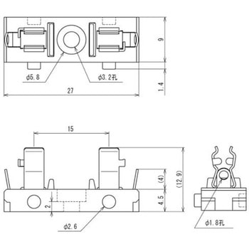 [5.2x20mm]ヒューズホルダー(横型連結)125V/5A EA940DLシリーズ エスコ