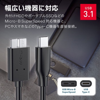 USB Type-C to microB superspeed 変換ケーブル USB3.1 5Gbps 50cm AFF WARE