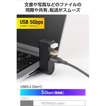 USB Type-C ハブ USB-A×3ポート USB3.2 Gen1 5Gbps コンパクト 回転コネクタ バスパワー エレコム