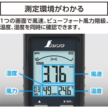 デジタル風速計 最高・最低 ベーン式 シンワ測定