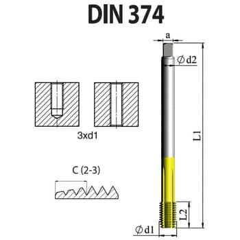 FD4CM12X1.06X7X DIN 高性能 転造タップ(ISO・メートル寸法・細目) 1