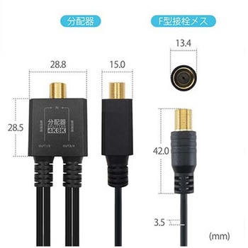 アンテナ4分配器 極細ケーブル一体型 10cm F型接栓メス APシリーズ ホーリック
