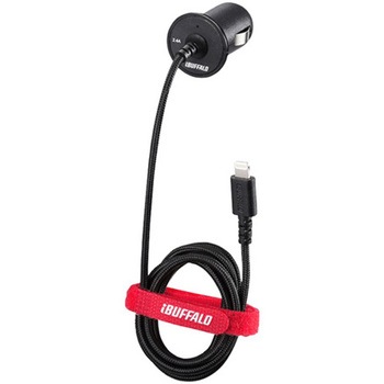 2.4A シガーソケット用USB急速充電器 Lightningケーブル一体型タイプ 1m ブラック BUFFALO(バッファロー)