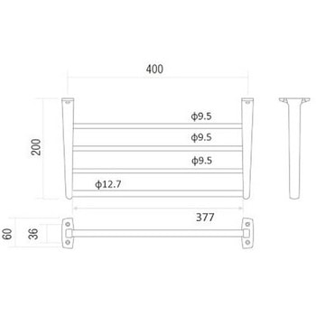 400x200x 60mm タオル棚 ステンレス製 エスコ
