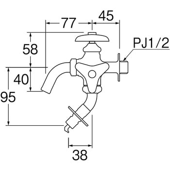 JF123TK-1-13 洗濯機用二口横水栓 SANEI ねじ径1/2(配管取付部) 幅