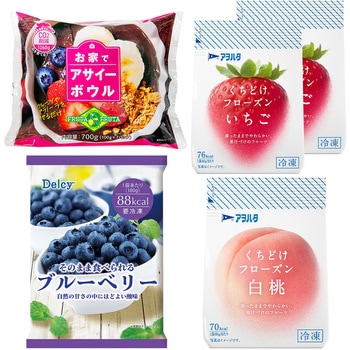 [冷凍]お家でアサイーボウル 7食 x ブルーベリー180g x くちどけフローズン80g(いちご2袋、白桃1袋) スマイルスプーン