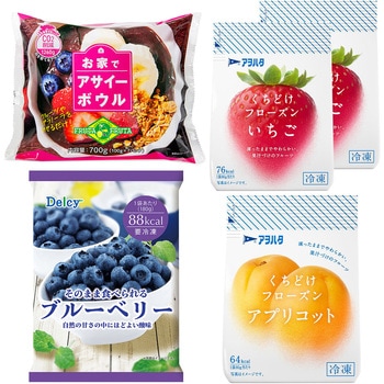 [冷凍]お家でアサイーボウル 7食 x ブルーベリー180g x くちどけフローズン80g(いちご2袋、アプリコット1袋) スマイルスプーン