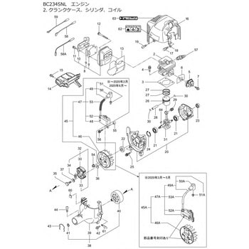 266402 BC234SNL クランクケース、シリンダ、コイル部品 6カクアナツキ