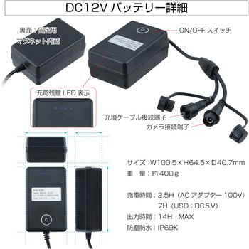 GX-404-BTカメラ用12V出力防水バッテリー&ケーブルセット JET INOUE(ジェットイノウエ)