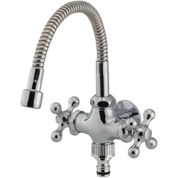 フレキつき2口横形スワン水栓 カクダイ