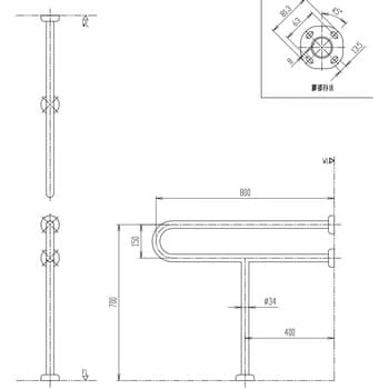 KF-525S80J 大便器用手すり(壁床固定式ステンレスタイプ) 1個 LIXIL