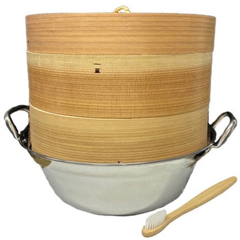 杉中華セイロ直径21cm 2段セット ステンレス鍋付き+ブラシ付き 神堂