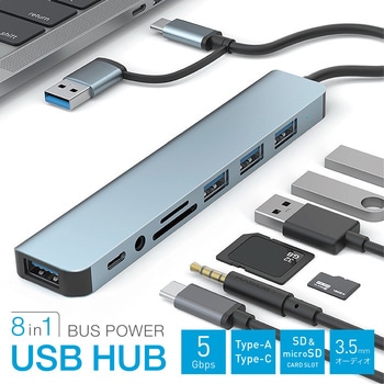 8in1 USBハブ Type-C Type-A 3.5mmオーディオジャック SDカードスロット セルフパワー AFF WARE