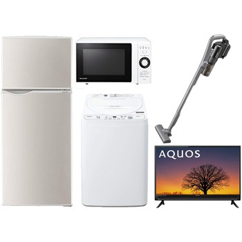 家電5点セット (128L冷蔵庫/5.5kg洗濯機/18L電子レンジ/32型テレビ/コードレス掃除機 ) シャープ