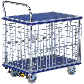 二段式ワゴン台車・下段金網付き・フットブレーキ付き エヌケーキャリーキャスター