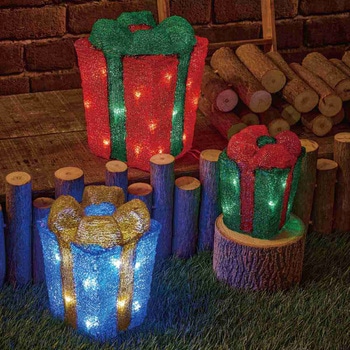 冬装飾 クリスマス イルミネーション LED3連プレゼントボックス イルミネーションライト ストア・エキスプレス