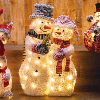 冬装飾 クリスマス デコレーション LEDファブリック スノーマンカップル ストア・エキスプレス