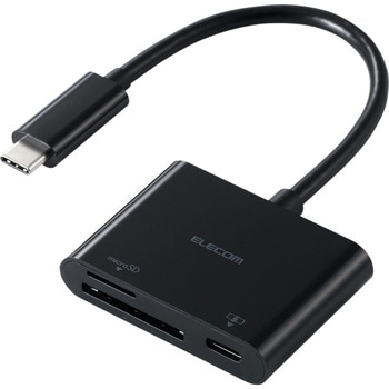 SDカードリーダー Type-C SD/microSD対応 PD100W 充電しながらデータ転送 ケーブル一体型 エレコム