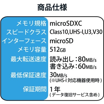 マイクロSDカード 【UHS-I】 SD変換アダプタ付 読出80MB/s 高速データ転送 データ復旧サービス メモリーカード