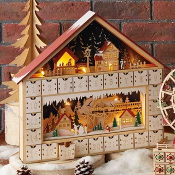 冬装飾 クリスマスデコレーション LED木製アドベントカレンダー ハウス ストア・エキスプレス