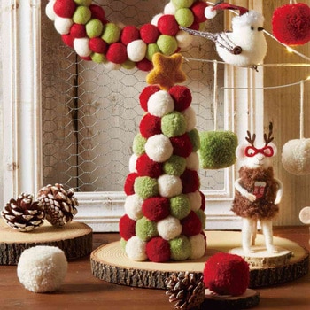 冬装飾 クリスマスデコレーション ポンポンシリーズ 卓上ミニツリー 高さ25cm ストア・エキスプレス