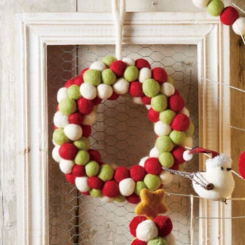 冬装飾 クリスマスデコレーション ポンポンシリーズ リース 直径22cm ストア・エキスプレス